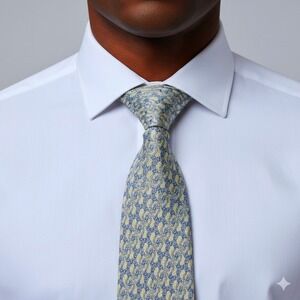 Hermes Paris Silk Tie Mens Green Blue Chain Link Pattern Made in France